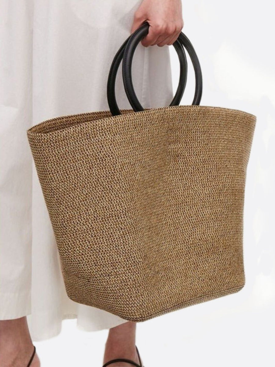 Soléa | Große Strohtasche mit runden Kunstledergriffen – Handgetragene Sommer-Tote Bag