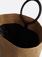 Soléa | Große Strohtasche mit runden Kunstledergriffen – Handgetragene Sommer-Tote Bag