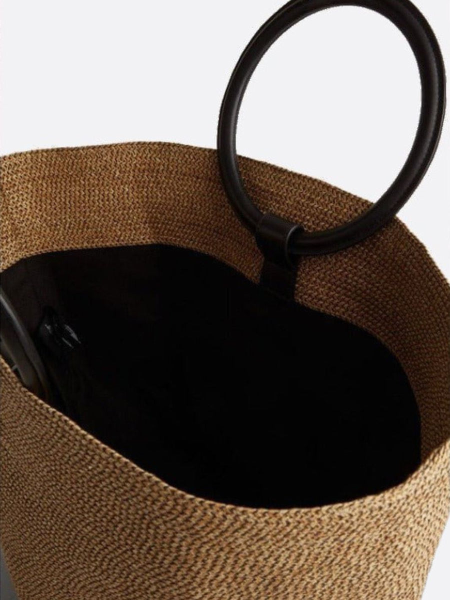 Soléa | Große Strohtasche mit runden Kunstledergriffen – Handgetragene Sommer-Tote Bag