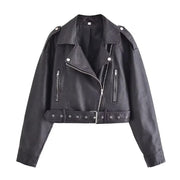 Heidi-Mode | Damen PU Motorradjacke mit Reißverschluss und Gürtel