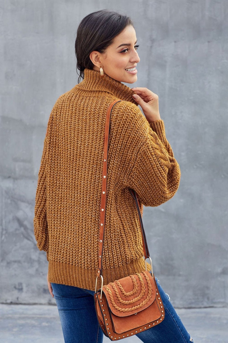 Grober Zopfmuster Pullover für Damen | Rollkragen