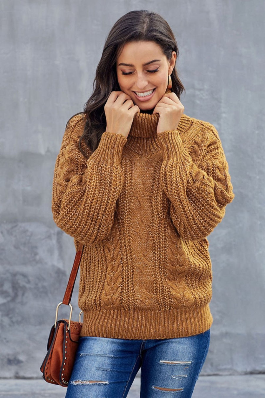 Grober Zopfmuster Pullover für Damen | Rollkragen