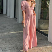 Damen Jumpsuit Polyester Elegant Puffärmel Taillengürtel Sommer Outfit