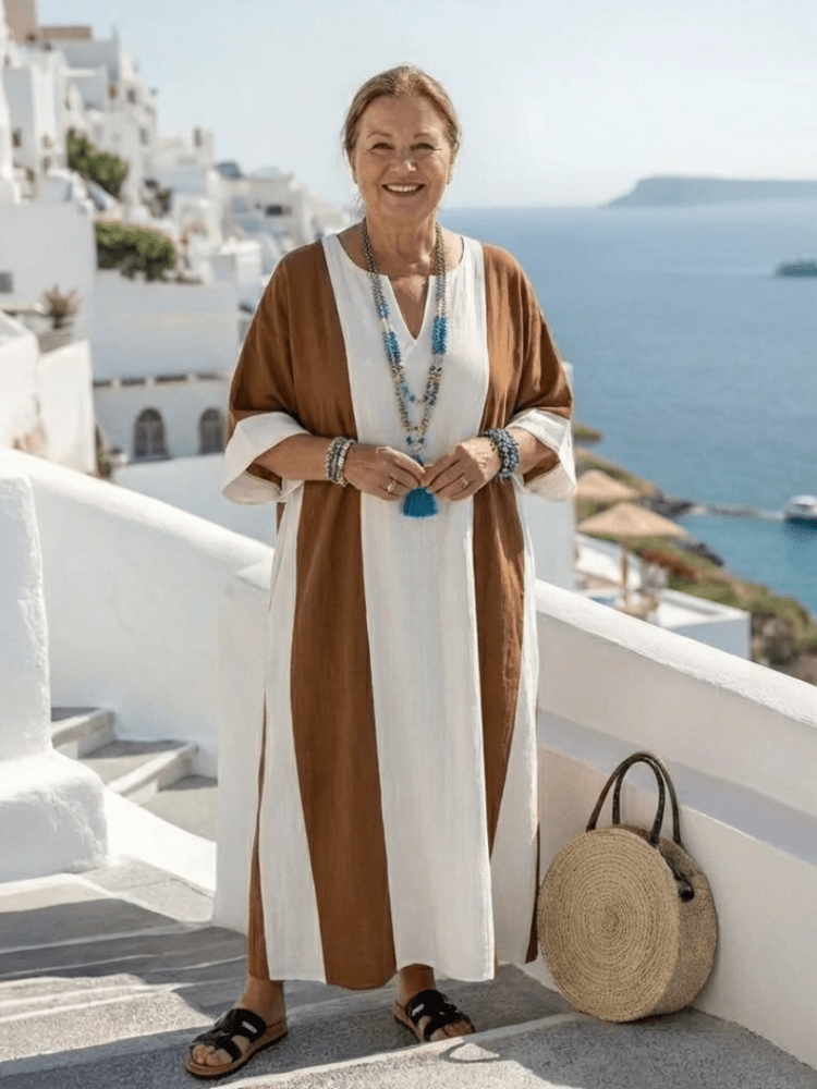 Kalinda | Damen Colorblock Maxikleid – Entspanntes Farbblock Sommerkleid Urlaub 2026