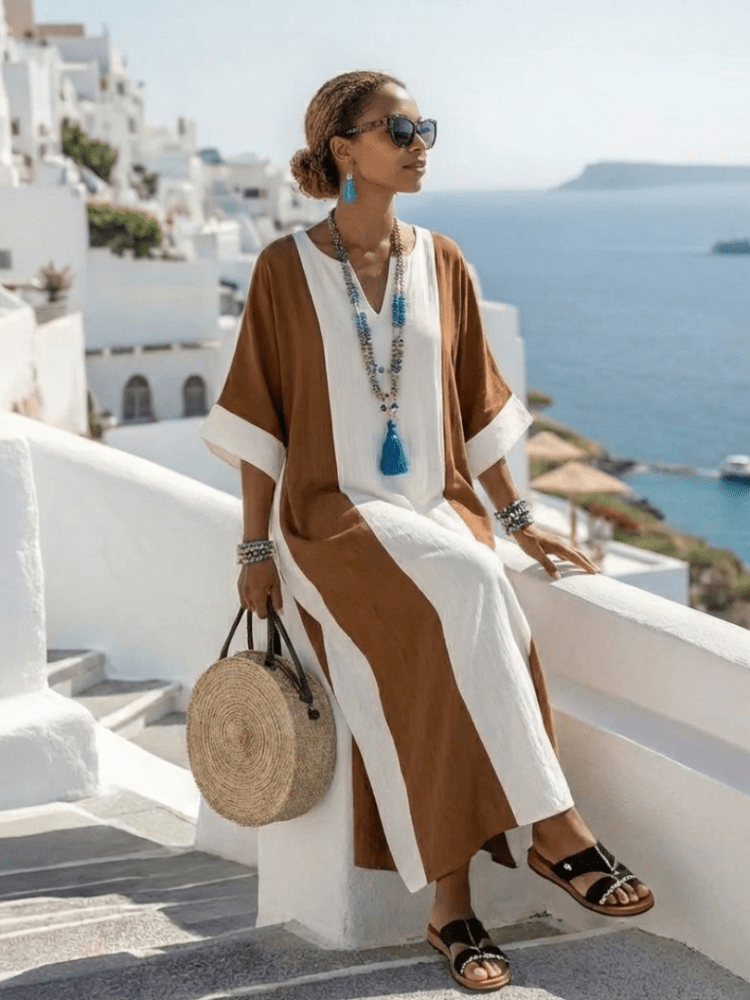 Kalinda | Damen Colorblock Maxikleid – Entspanntes Farbblock Sommerkleid Urlaub 2026