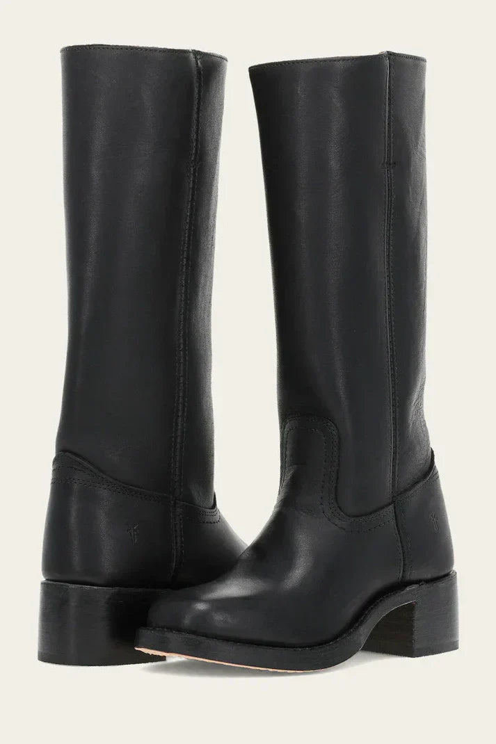 Damen Lederstiefel – Klassische Kniehohe Stiefel mit Blockabsatz aus Echtleder