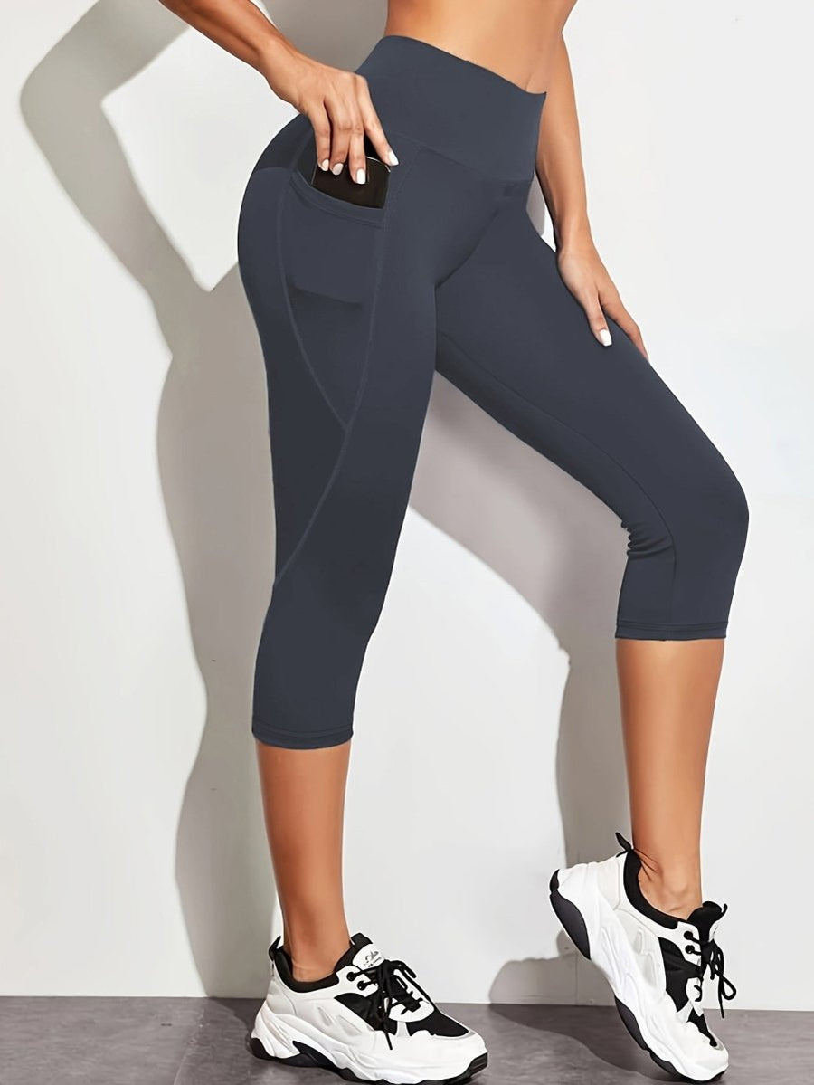 Capri-Leggings Damen mit Hohem Bund und Seitentasche