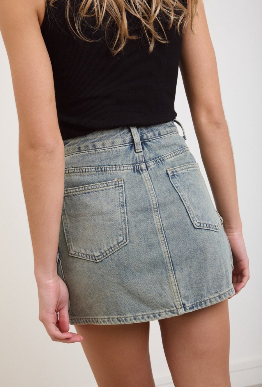 Trendiger Damen Cargo-Jeansrock – Midilänge, Washed Denim