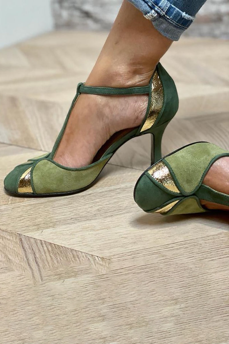 Taviana | T-Strap Patchwork Pumps mit Geschlossenem Zehenbereich