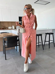 Cressida | Elegantes Fließendes Denim-Maxikleid