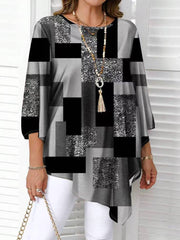 Nurit - Karierte Oversize Bluse Mit Kurzarm Und Drucken