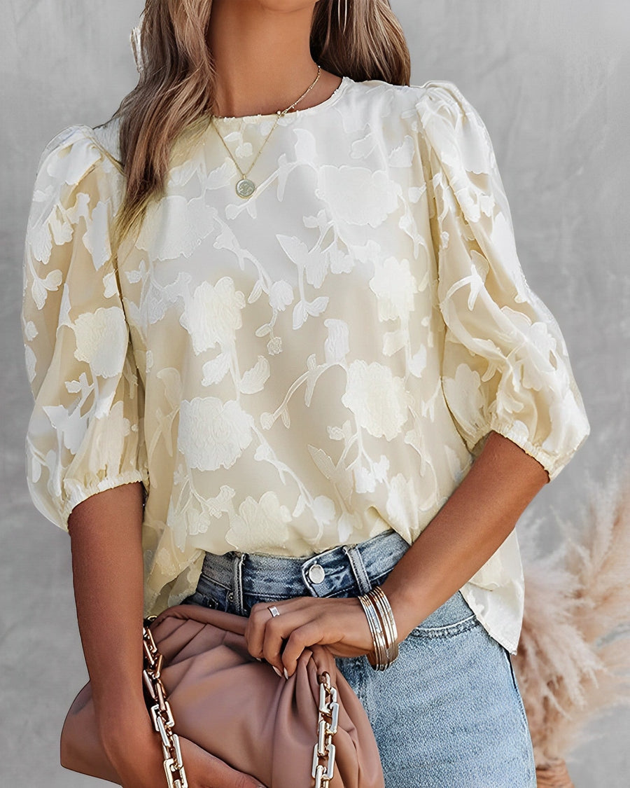 Damen Bluse Chiffon Blumenmuster Elegant