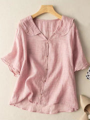 Frieda | Damen Leinen Retro-Shirt mit Peter-Pan-Kragen