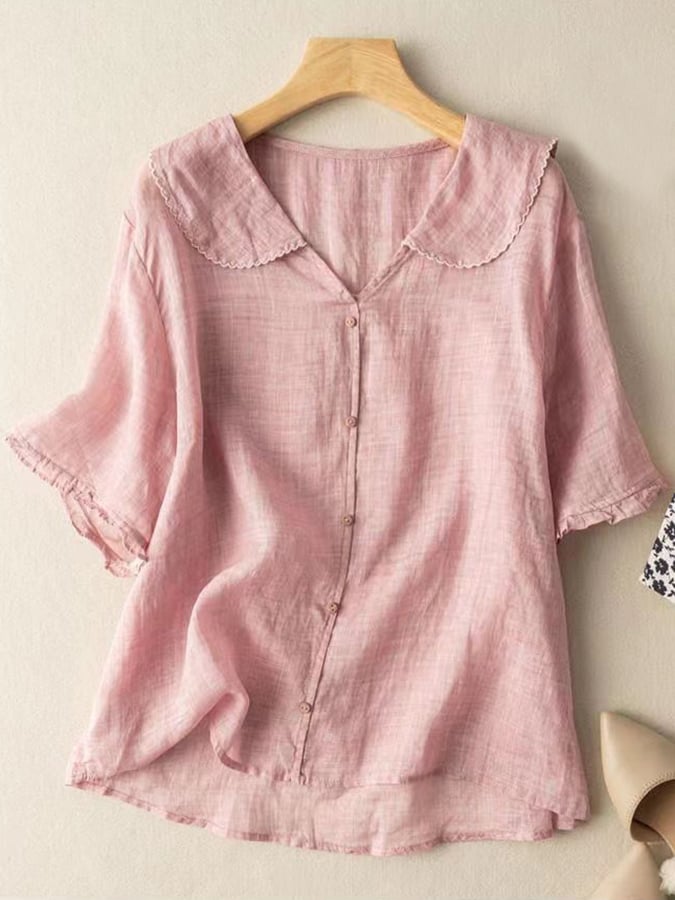 Frieda | Damen Leinen Retro-Shirt mit Peter-Pan-Kragen