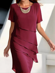 Katharina | Chiffon Kleid Gestuft Elegant Kurzarm Polyester