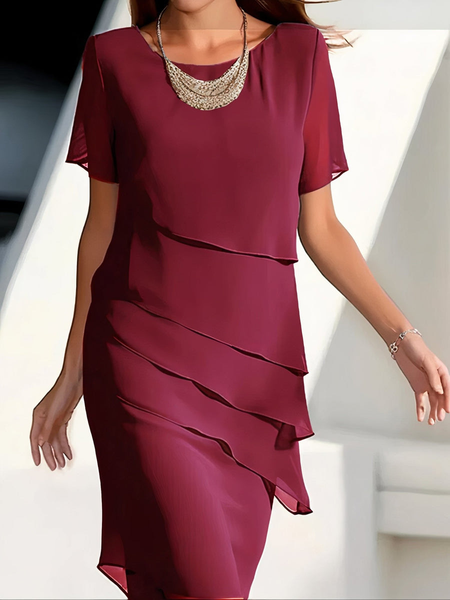 Katharina | Chiffon Kleid Gestuft Elegant Kurzarm Polyester
