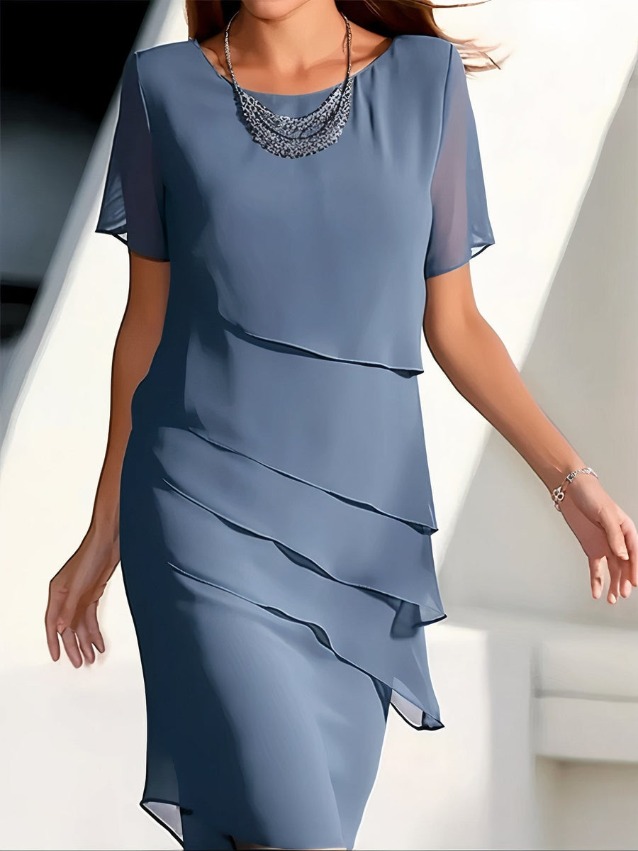 Katharina | Chiffon Kleid Gestuft Elegant Kurzarm Polyester