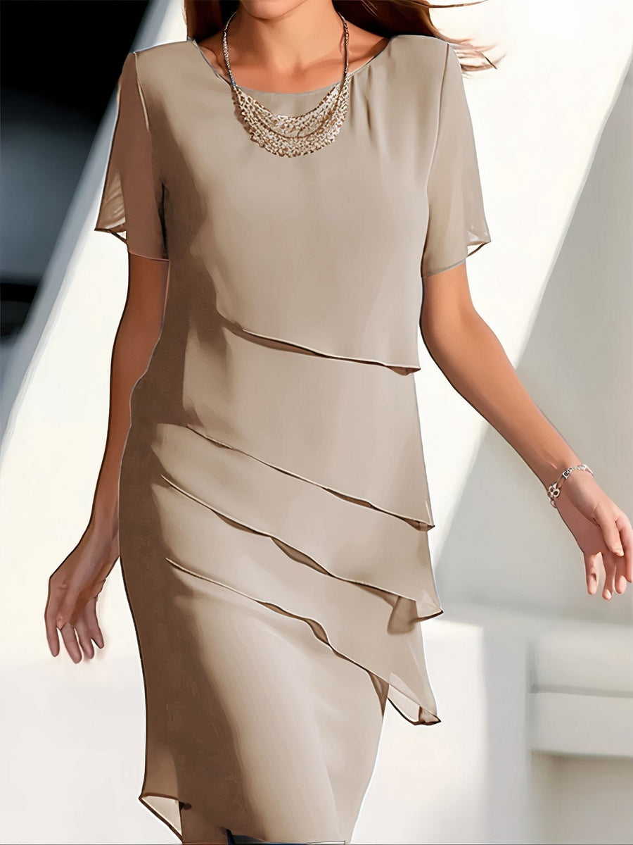 Katharina | Chiffon Kleid Gestuft Elegant Kurzarm Polyester