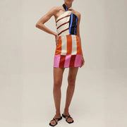 Cocktail Mini Kleid mit Halterneck Colorblock