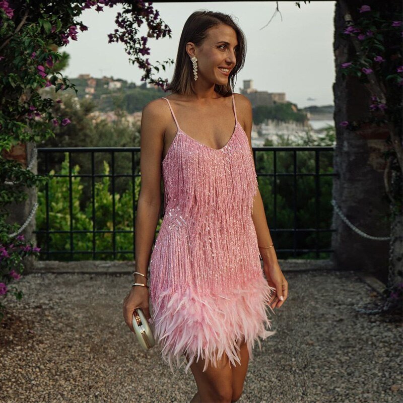 Annika | Cocktailkleid Mini Pailletten Träger Bodycon