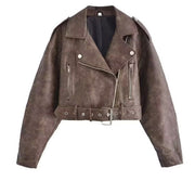Heidi-Mode | Damen PU Motorradjacke mit Reißverschluss und Gürtel