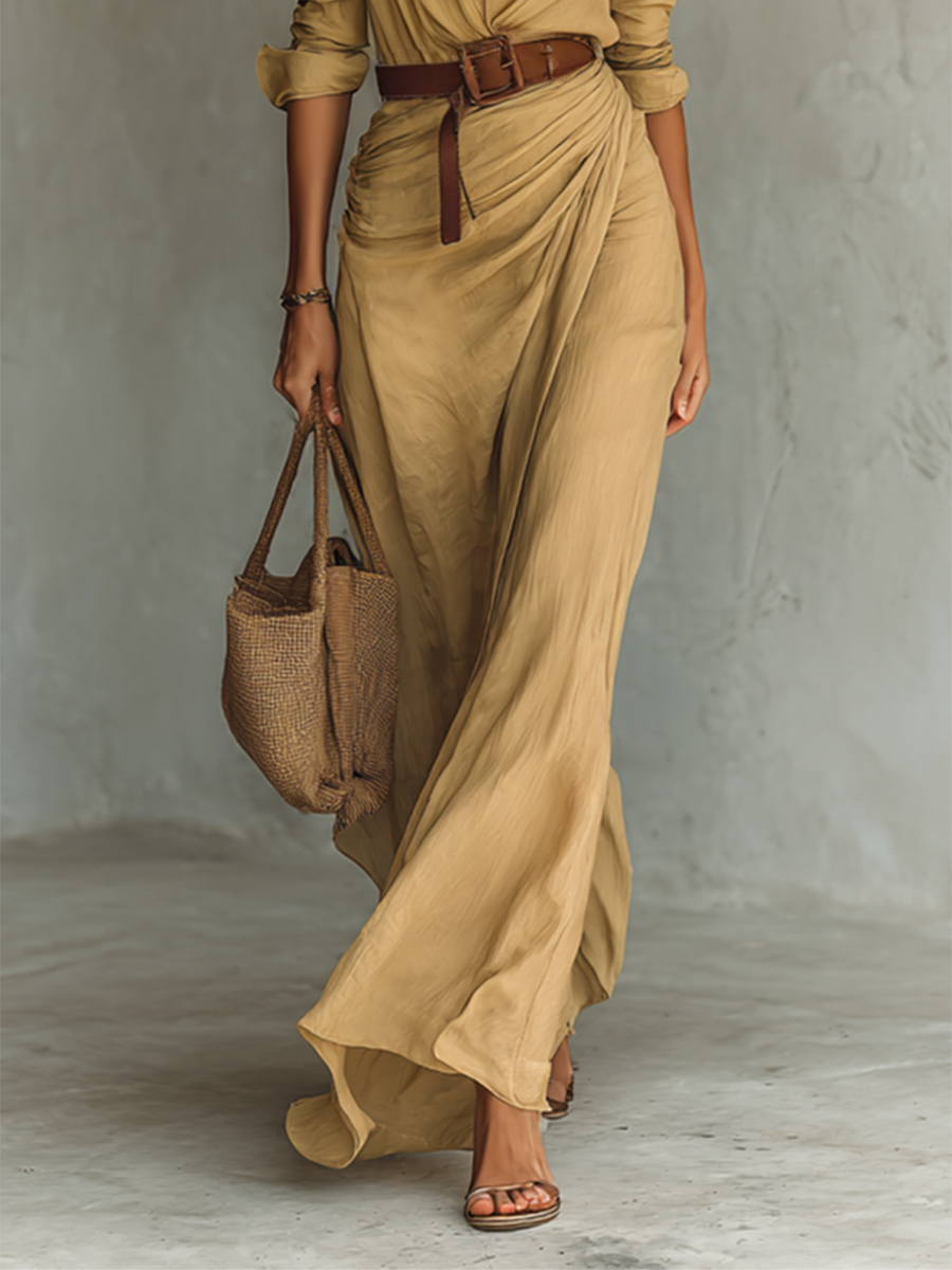 Maxikleid für Damen mit Knopfleiste und Gürtel