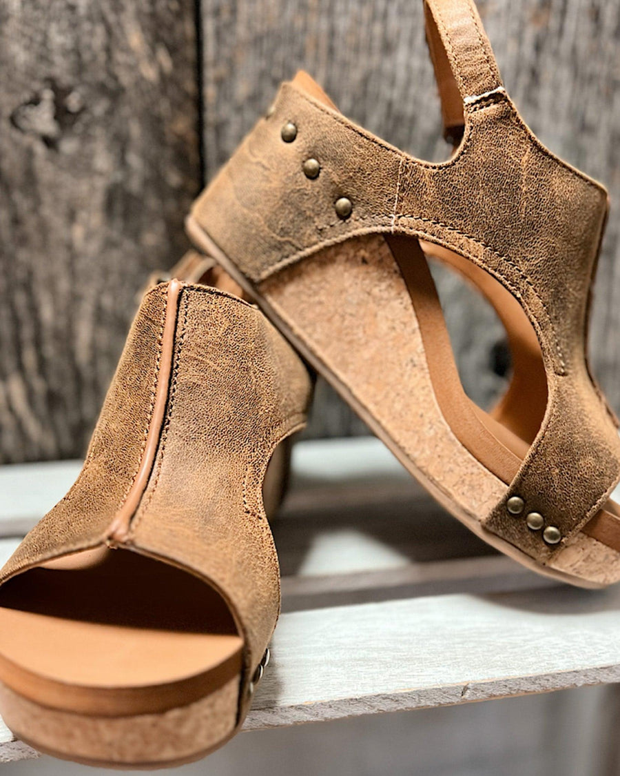 Tuna - Damen Plateau-Keilsandalen aus Kork mit Fesselriemchen | Stilvolle Sandalen mit offenem Zehenbereich und Keilabsatz für Damen