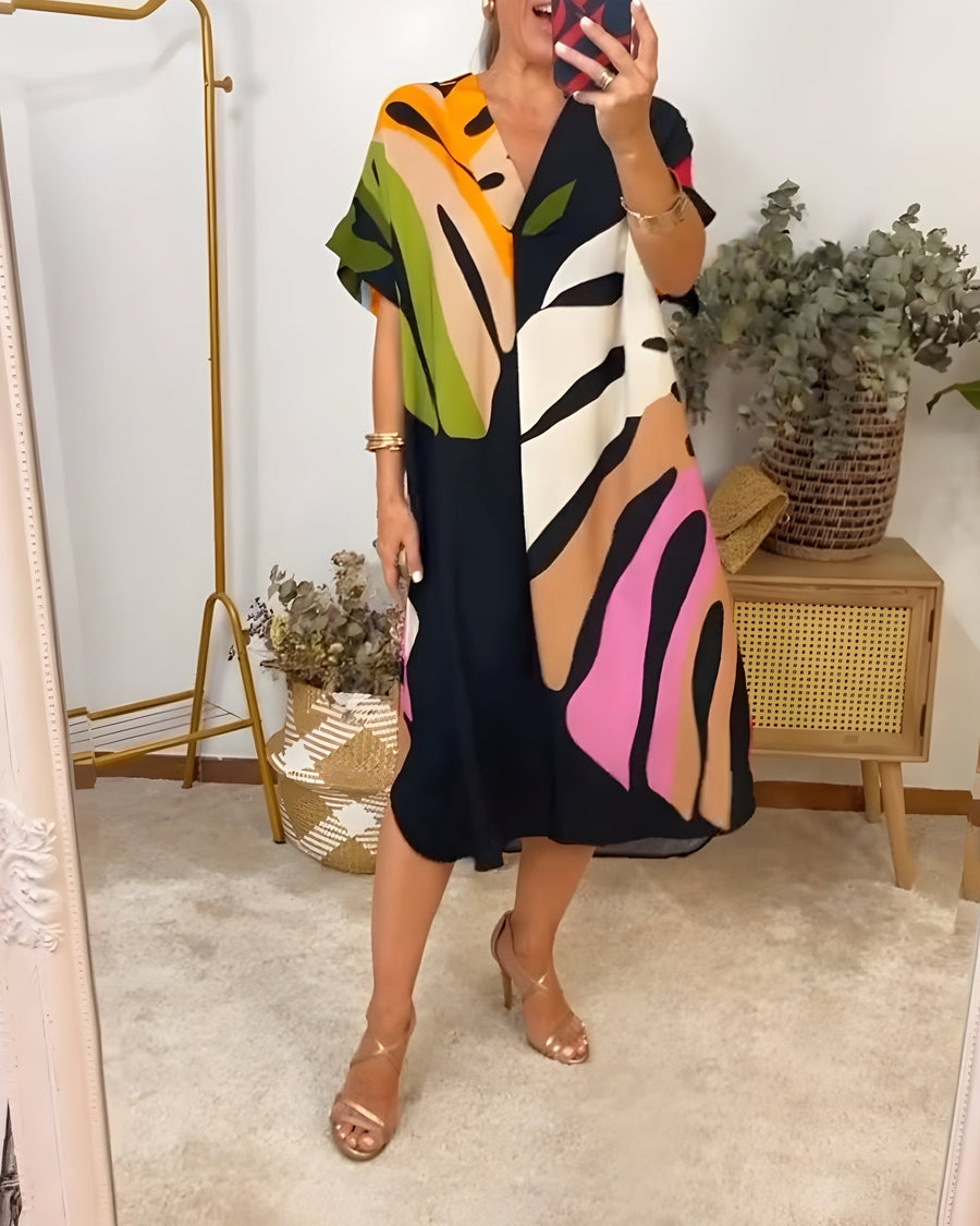 Madeline – Buntes Freizeitkleid Mit V-Ausschnitt