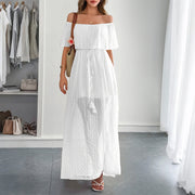 Langes Damen Kleid Plumeti Chiffon Bardot Ausschnitt - Julieta