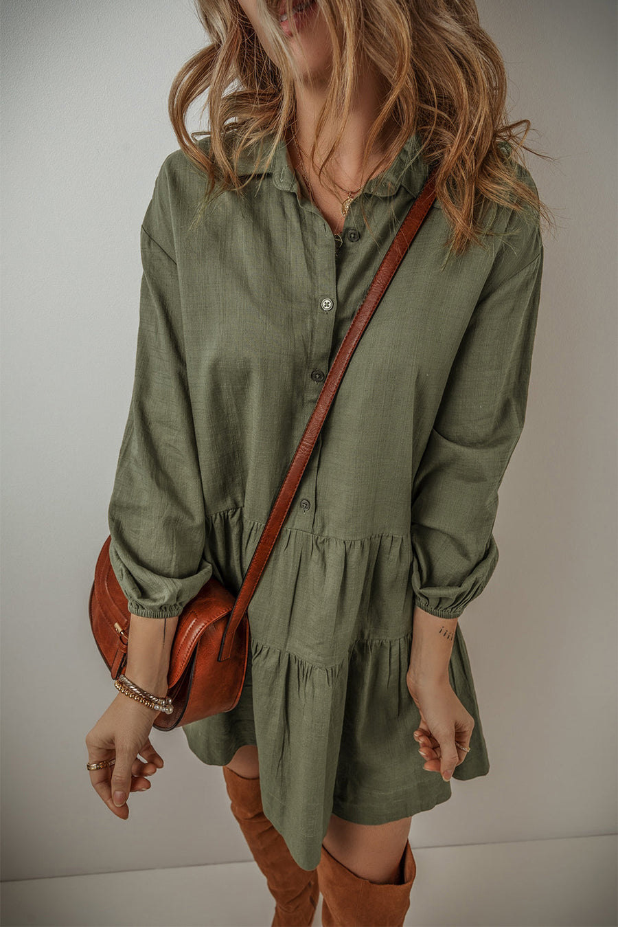 Weiches | Bohemian Herbst Geschichtete Rüsche Kleid mit Ballonärmeln für Frauen für dich