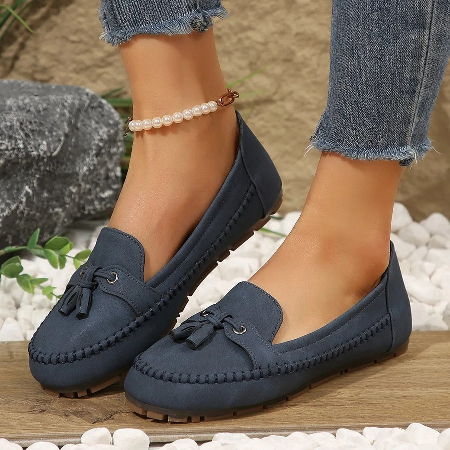 Rutschfeste flache Damen-Slipper mit Schleife - Martina