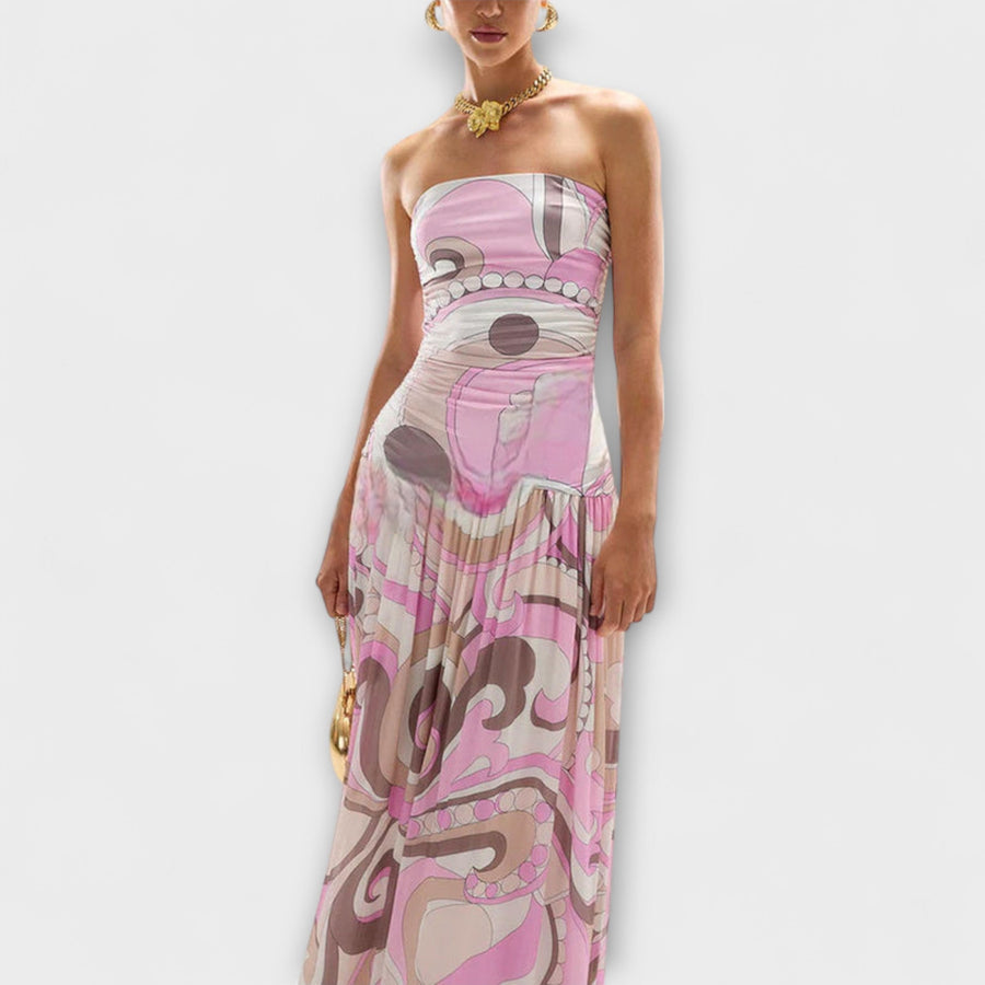 Tatum - Elegantes Pastell Off-Shoulder Maxikleid
