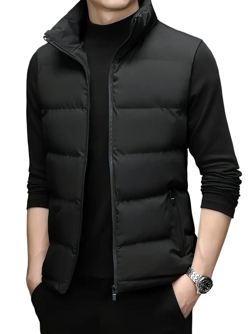 Wyatt | Schwarze Ärmellose Herren-Winter-Steppweste mit Reißverschluss