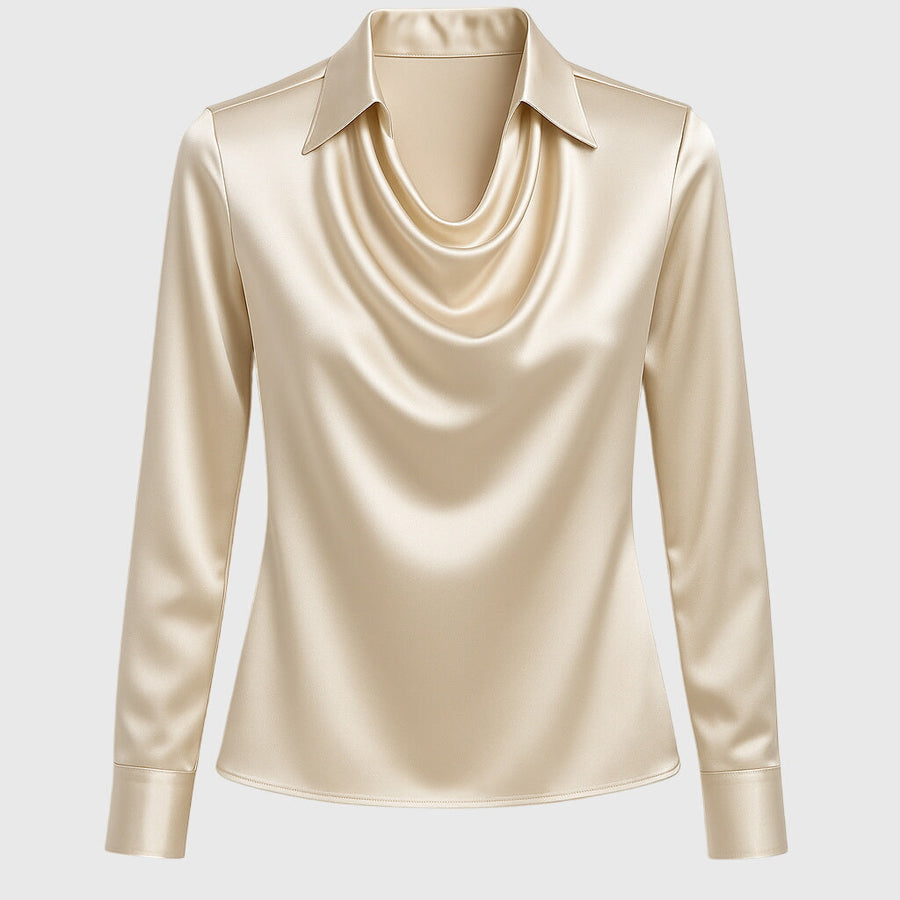 Emma | Damen Wasserfallkragen Langarm Top