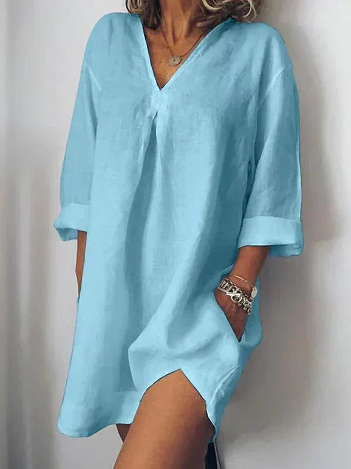 Leinenkleid – V-Ausschnitt und halbe Ärmel