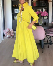 Heidi-Mode | Lässiges Einfarbiges Patchworkkleid mit Reverstasche