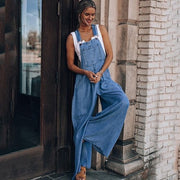 Damen-Latzhose aus Denim mit weitem Bein und verstellbaren Trägern