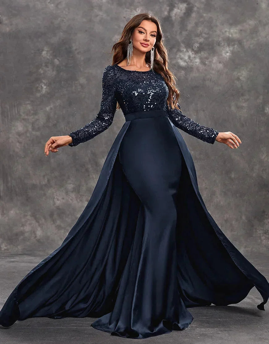 Damen Abendkleid mit Paillettenoberteil und fließendem Rock