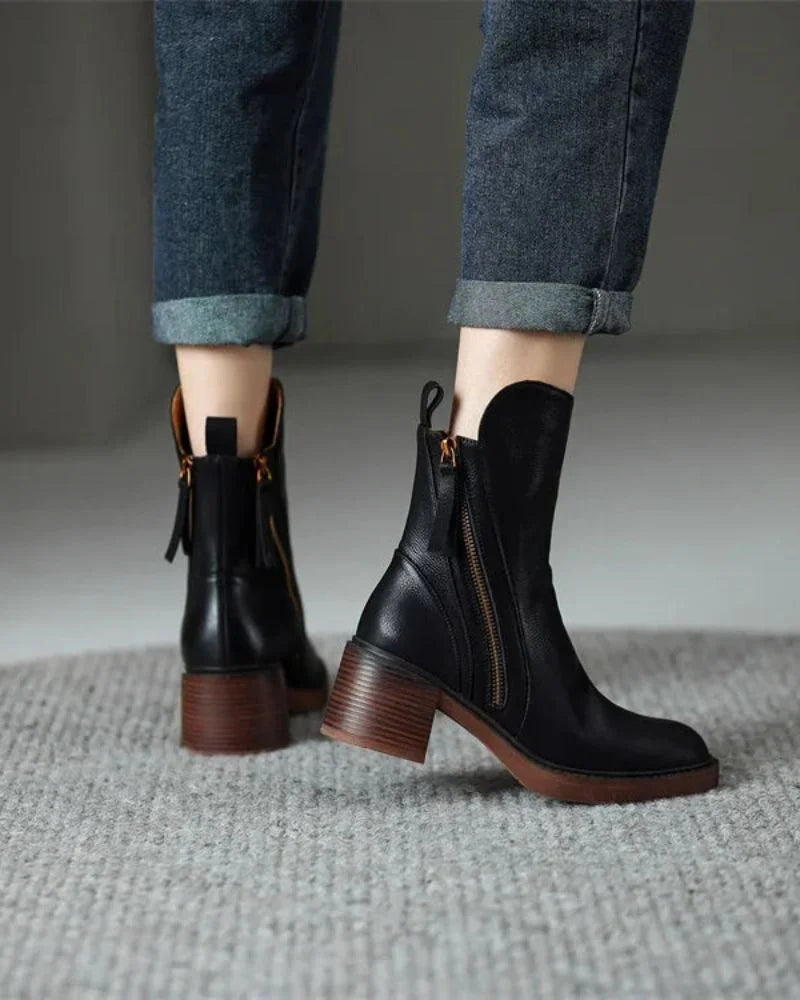 Damen Stiefeletten mit Reißverschluss und Blockabsatz