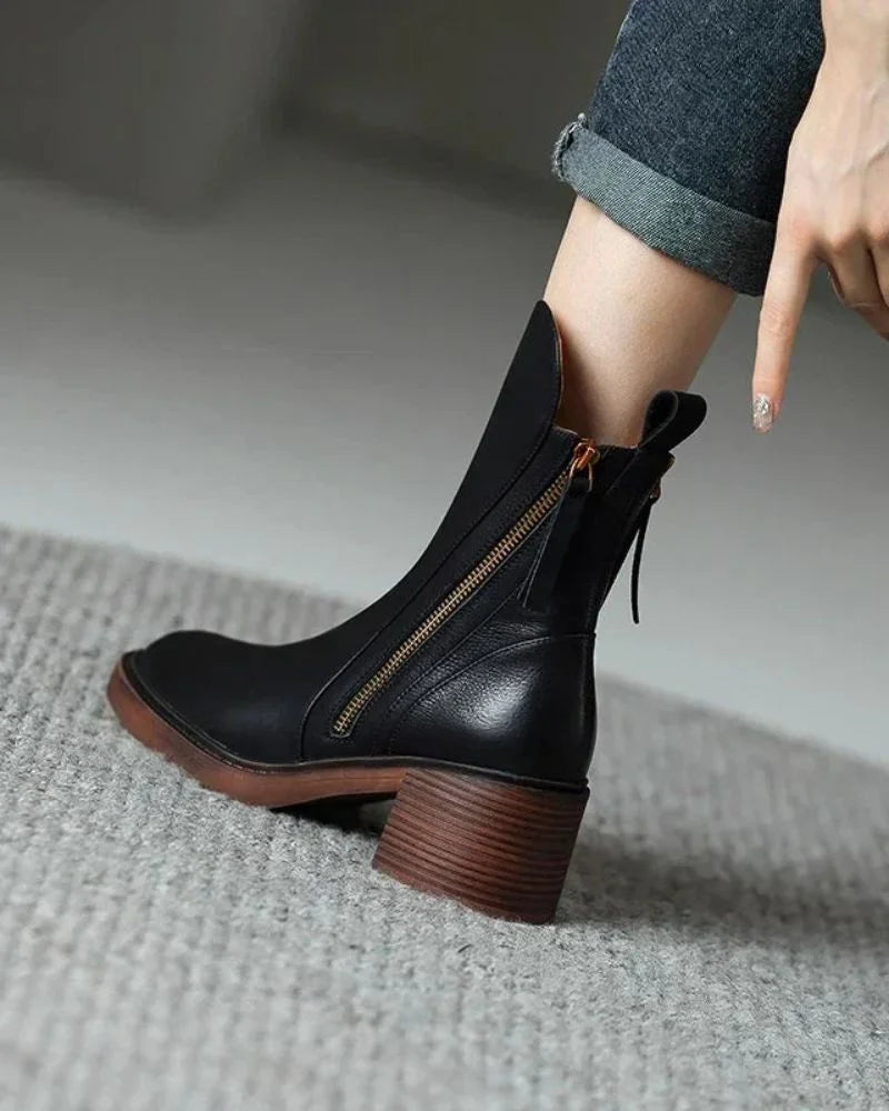 Damen Stiefeletten mit Reißverschluss und Blockabsatz