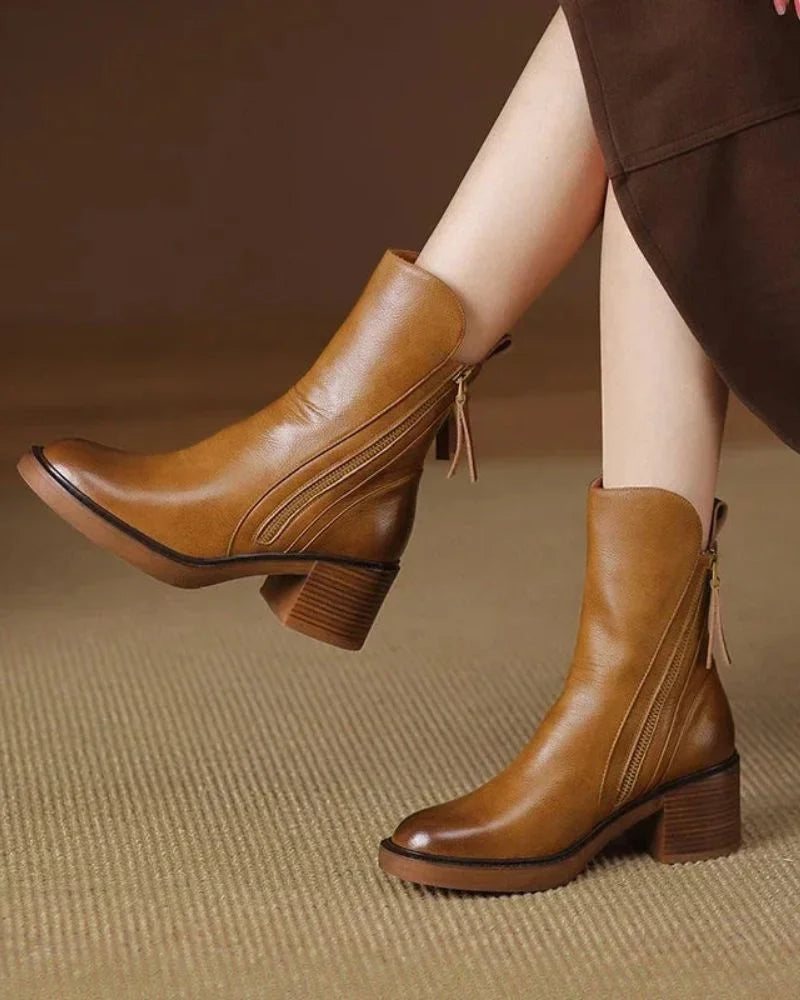 Damen Stiefeletten mit Reißverschluss und Blockabsatz