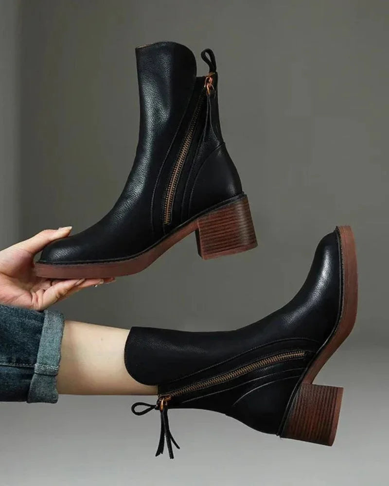 Damen Stiefeletten mit Reißverschluss und Blockabsatz