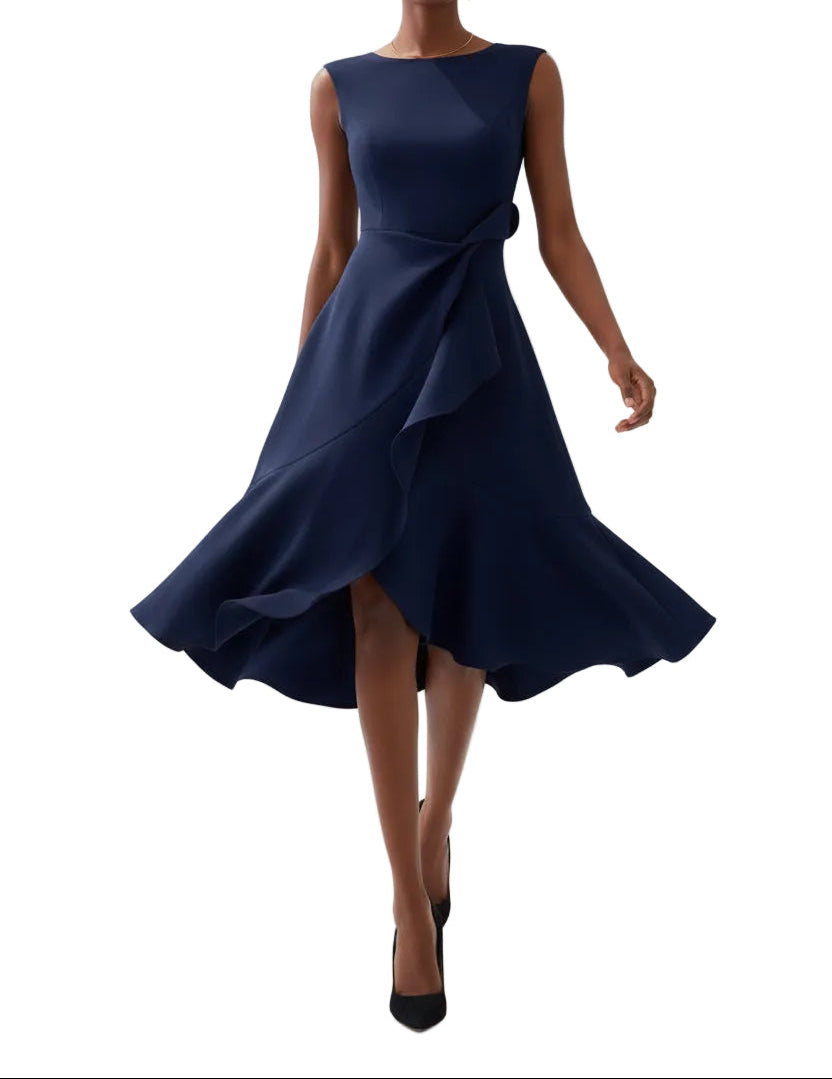 Damen Ärmelloses Midikleid mit Asymmetrischem Taillendetail und Ausgestelltem Saum
