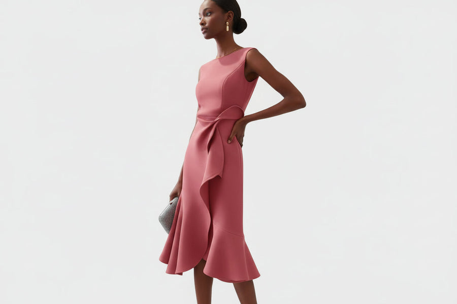 Damen Ärmelloses Midikleid mit Asymmetrischem Taillendetail und Ausgestelltem Saum