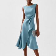 Damen Ärmelloses Midikleid mit Asymmetrischem Taillendetail und Ausgestelltem Saum