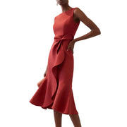 Damen Ärmelloses Midikleid mit Asymmetrischem Taillendetail und Ausgestelltem Saum