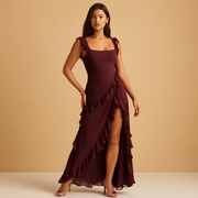 Damen Asymmetrisches Kleid mit Rüschenbesatz und eckigem Ausschnitt