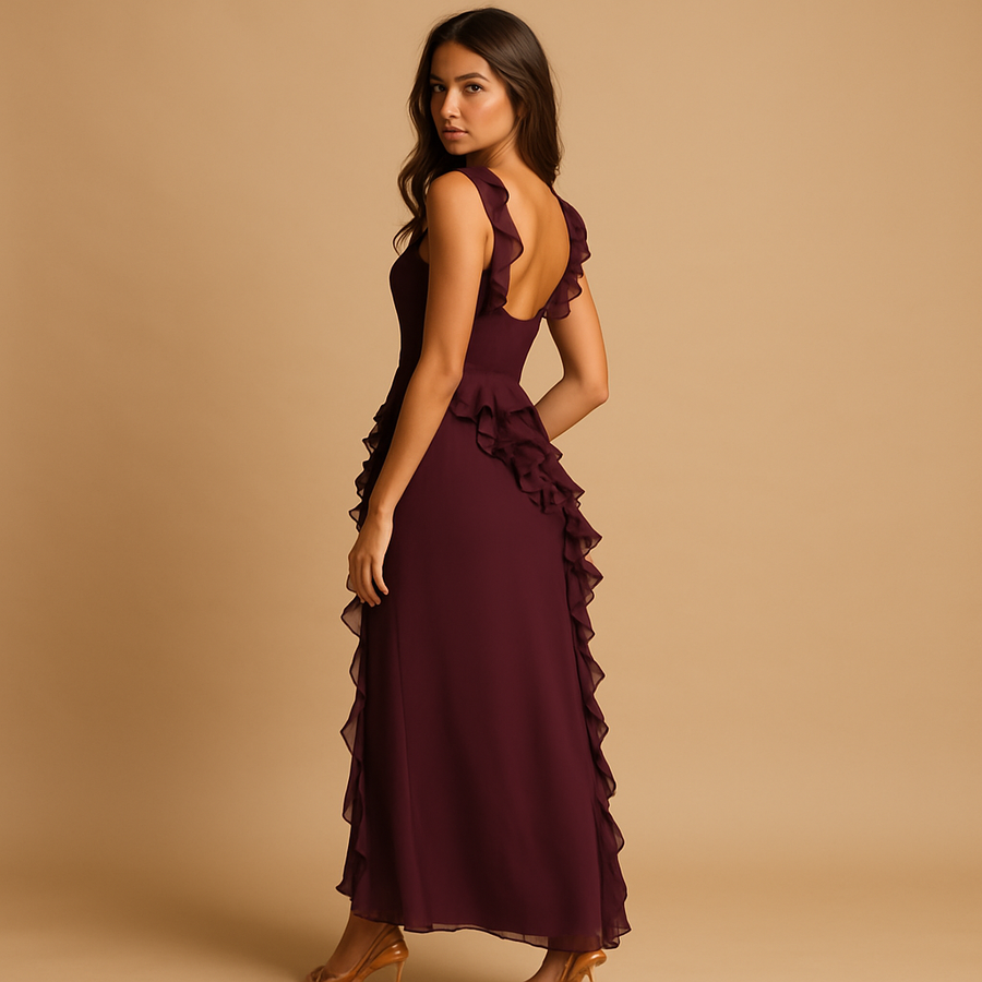 Damen Asymmetrisches Kleid mit Rüschenbesatz und eckigem Ausschnitt