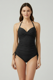 Damen Badeanzug mit Neckholder-Trägern und seitlicher Raffung