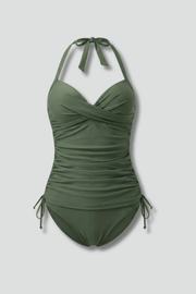 Damen Badeanzug mit Neckholder-Trägern und seitlicher Raffung